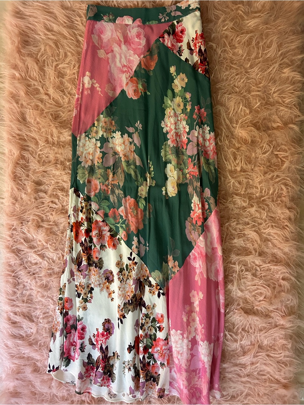 Kachel Floral Patchwork Maxi Dress in Green & Pink